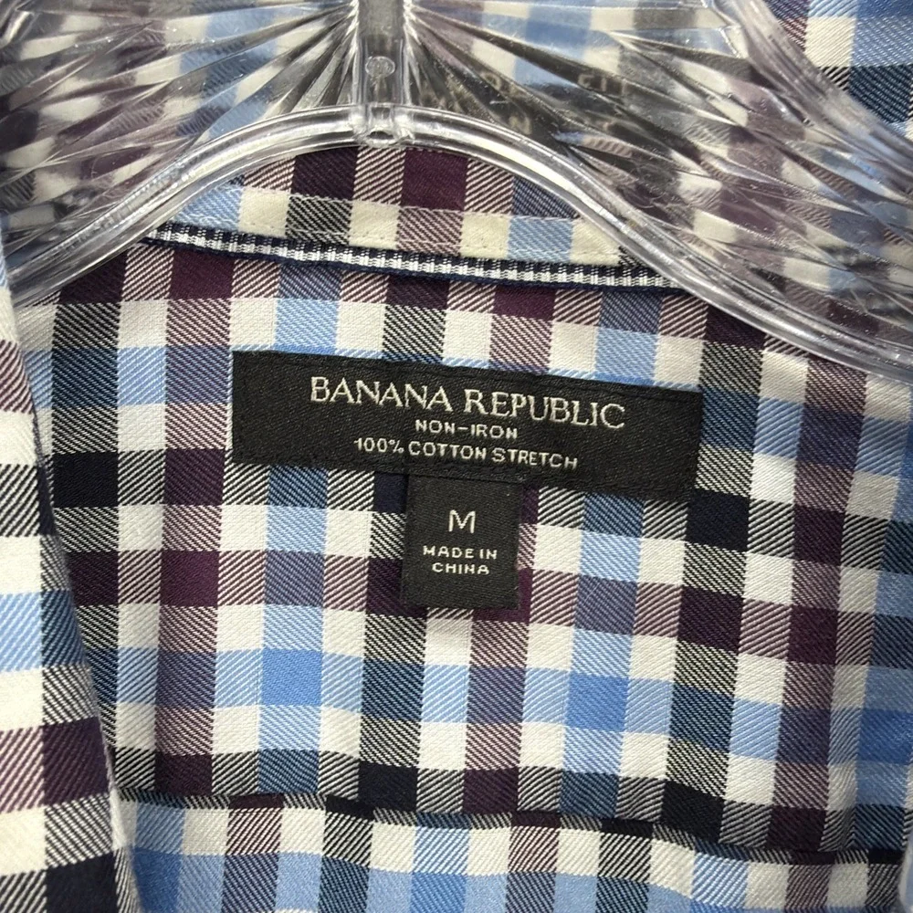 Banana Republic‎ Shirt Mens Medium Blue Purple Gingham Check Camden Dress Casual